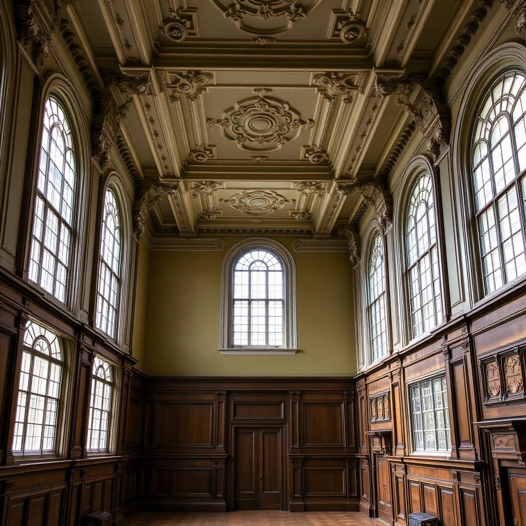 Grade II listed heritage drawing room with ornate cornicing, panelled walls and sash windows — the type of interior our discreet air conditioning protects